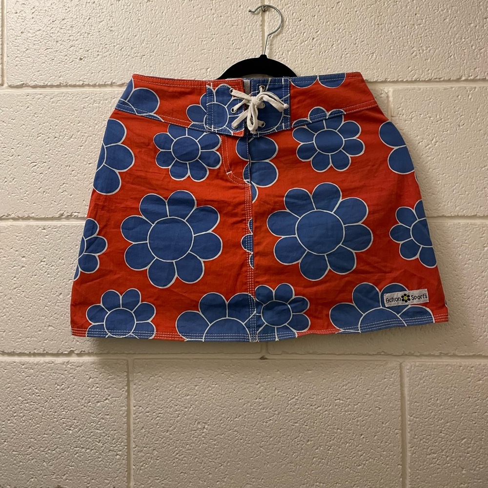Floral Mini Skirt - Red and Blue
